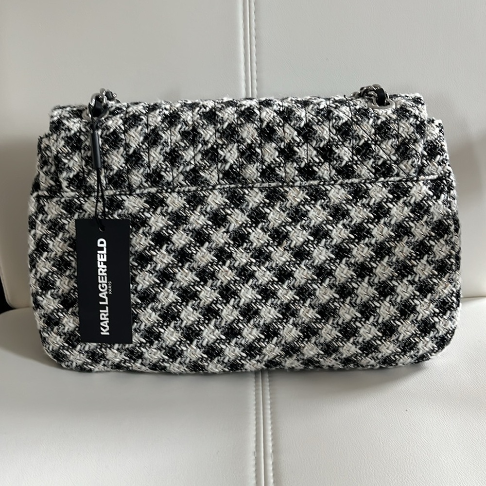 Black and White Tweed Shoulder Bag - Picture 4 of 9